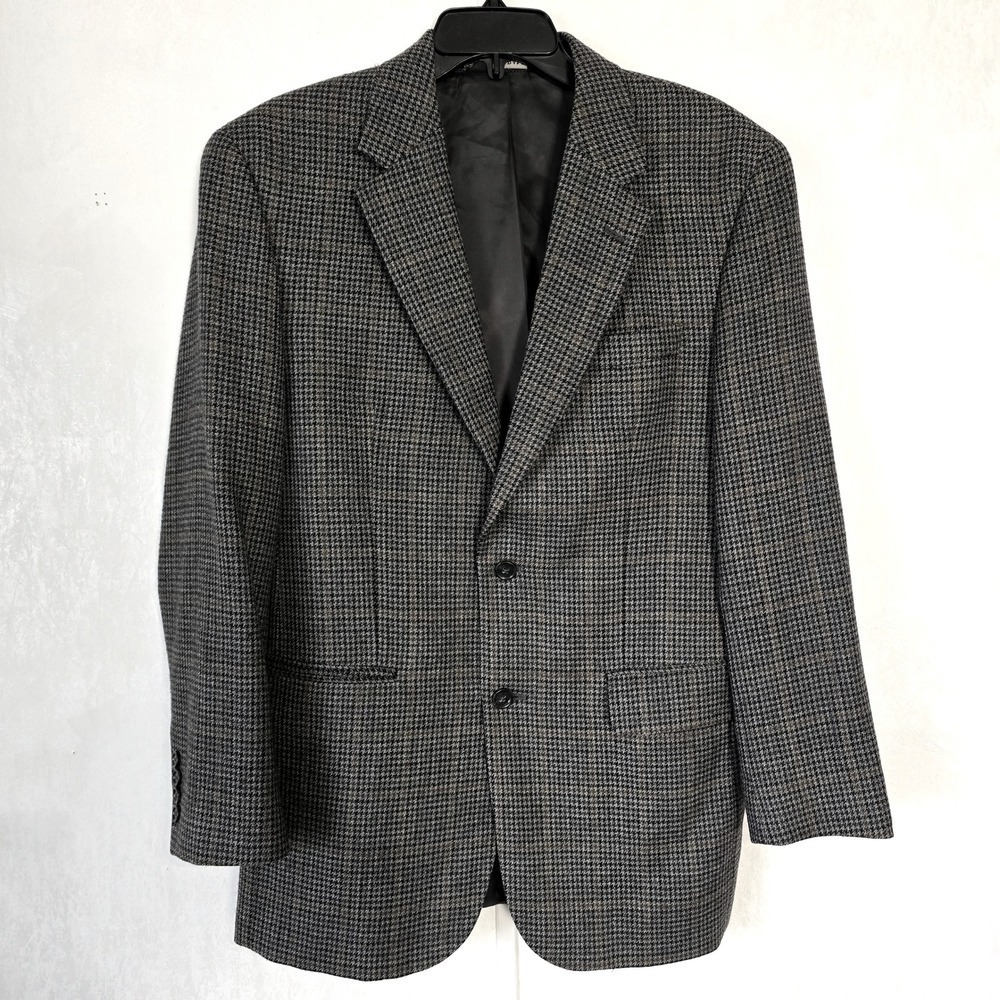 Jos A Bank Mens 40R Houndstooth Wool Blazer Sport Coat 2 Button Brown Gray Green